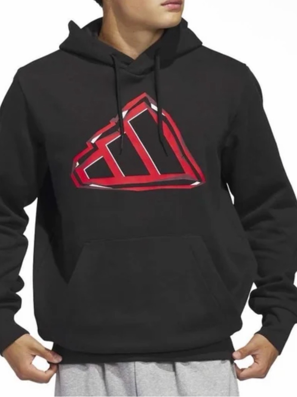 Men's Adidas Black Hoodie with Red Geometric Logo